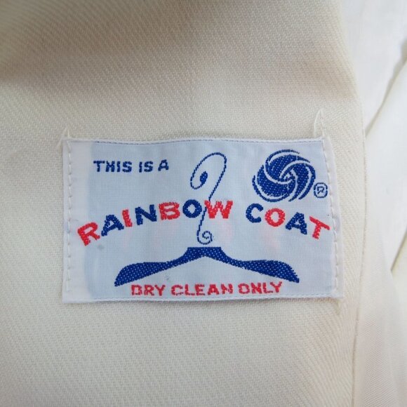 VINTAGE Kid's White Wool Pea Coat with Red Green Stripe A Rainbow Coat - Picture 6 of 9